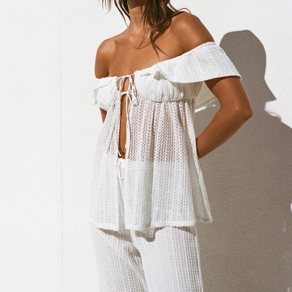 SABO ⭐️NWT Chic Kala Chocolate Off-Shoulder Top + High Waist Pants - Picture 14 of 15